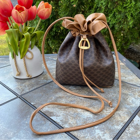 Celine Handbags - Celine Vintage Macadam Drawstring Bucket Bag